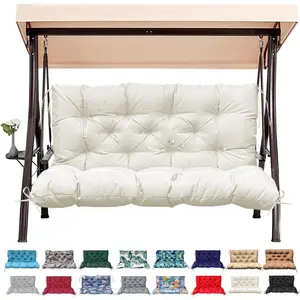 /Indoor Swing Cushion, 2 or 3 Seats Bench with Backrest, Thicken 4" Recliner Seat Pad for/, Waterproof Tufted Cushion with Ties(Off-White-40x40x4in)