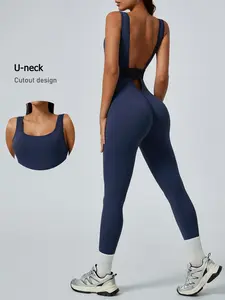 Women's Sportswear Jumpsuit, U-Neck Design, Backless Style, High Waist, Elastic Fabric, Breathable Material, Perfect Fit, Sporty Jumpsuit