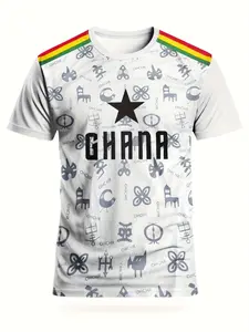 Ghana Printed Youth Football Jersey, Soccer Shirt, Lightweight Jersey, Breathable Short Sleeve Sporty Top, Comfortable Casual Wear for Games, Training & Daily Use, Sportswear Clothing