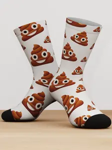 Poop Emoji Crew Socks, One Pair, Funny Meme Socks, Viral TikTok Novelty Socks, Bamboo Fiber Unisex Socks, Party Gift Socks, Cool Graphic Socks