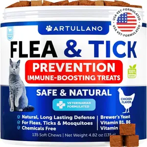 Flea Treatment For Cats Natural Flea And Tick Prevention Supplement For Cats Kittens Chewable Daily Oral Pills With Vitamins 135 Soft Chews Skin & Coat Dental Treats Digestion CANNOT Be Sold On Amazon