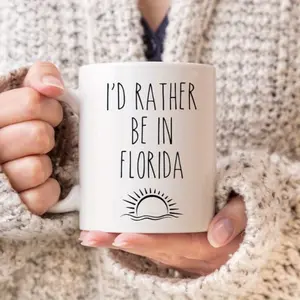 [1pc Funny Florida Mug] 1pc Funny Florida Mug – "I'd Rather Be in Florida" Insulated Reusable Coffee Cup |   Perfect Gift for Coffee Lovers & Florida Enthusiasts, Humorous Mug, Coffee Bar Accessories