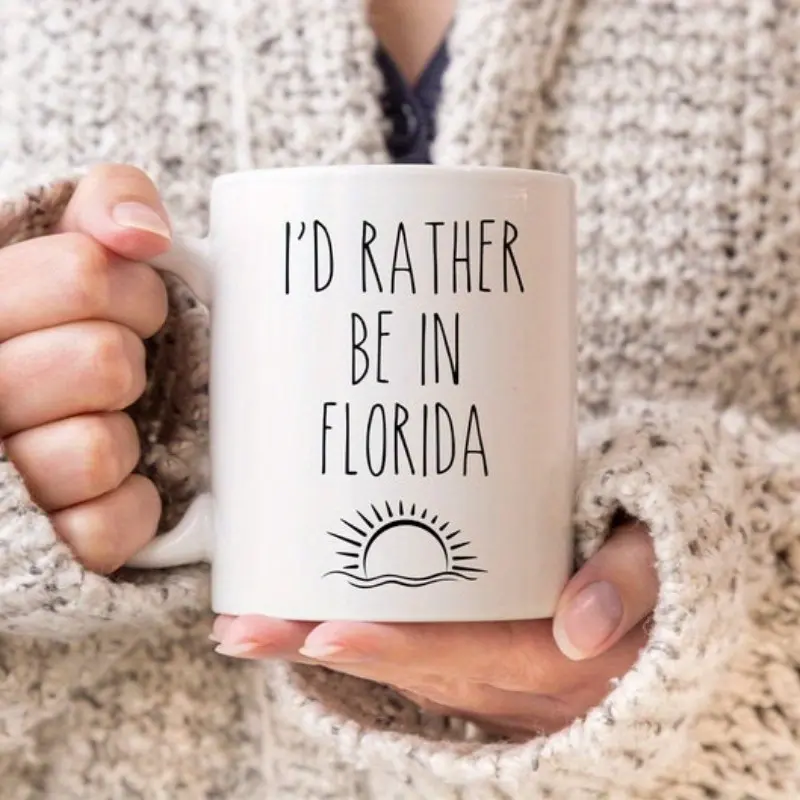 [1pc Funny Florida Mug] 1pc Funny Florida Mug – "I'd Rather Be in Florida" Insulated Reusable Coffee Cup |   Perfect Gift for Coffee Lovers & Florida Enthusiasts, Humorous Mug, Coffee Bar Accessories