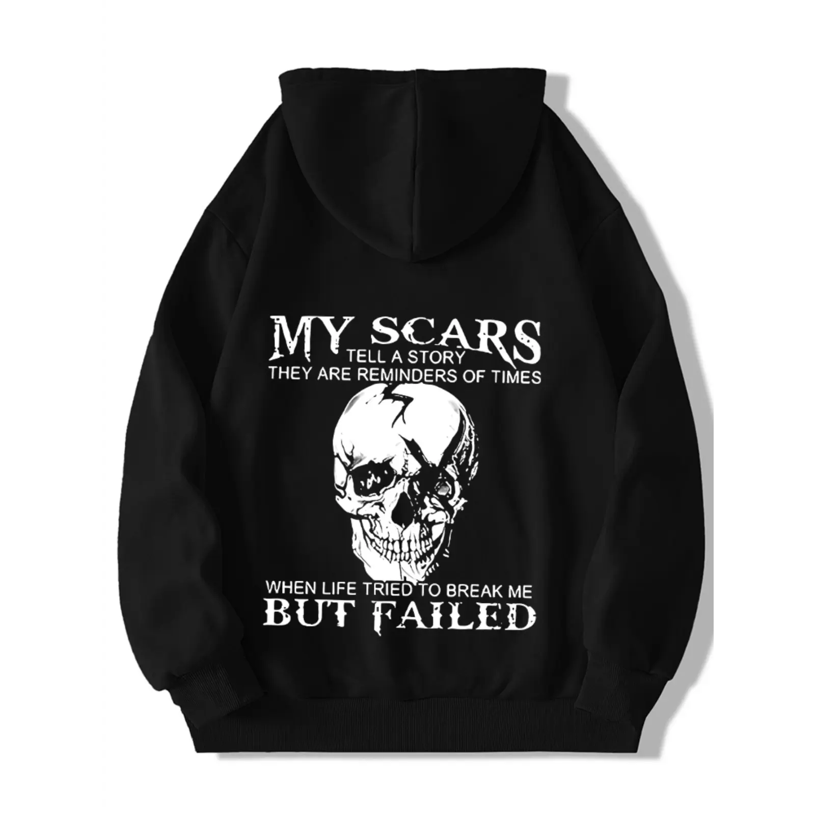 Men's Inspirational Skull Graphic Hoodie - "My Scars Tell a Story" Print, Comfortable ,  Casual & Versatile Top for Fall/Winter with Drawstring Hood, Skull Hoodie