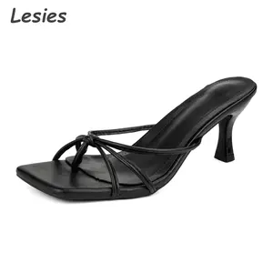 Women's Strappy Kitten Heels Flip Flops Square Open Toe Low Heels Fashion Party Dress Thong Heeled Sandals