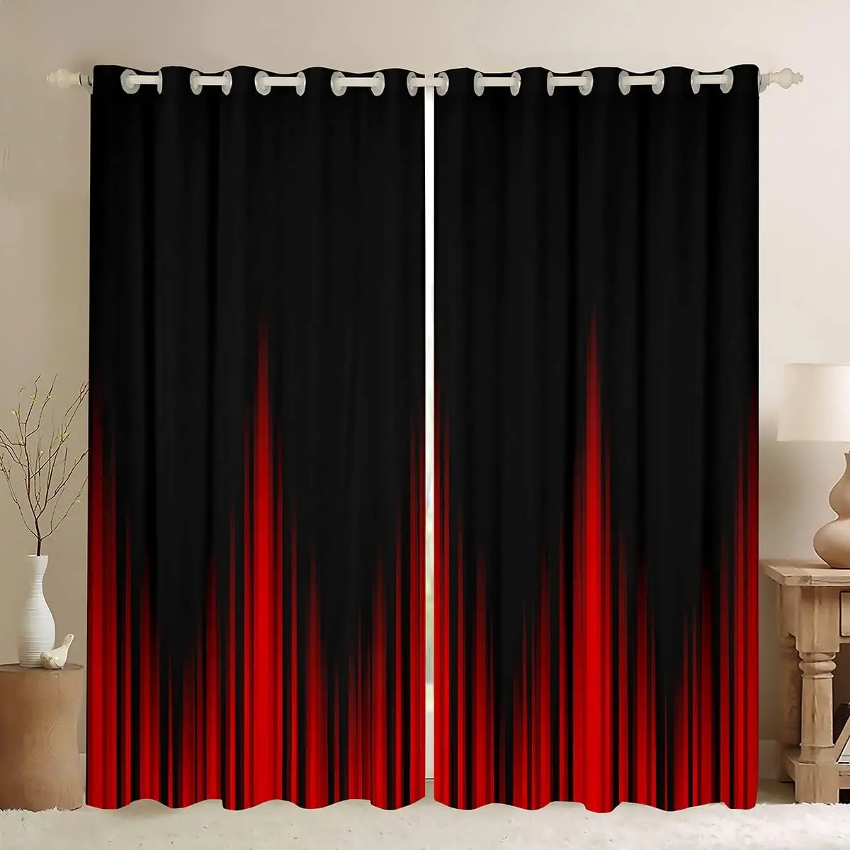 Feelyou Red and Black Geometric Abstract Ombre Gradient All-Over Print Beautiful Patterns Privacy Grommet Curtains - 30%-50% Light Blocking Drapes, Home Decoration Home Textile Window Treatments, All-Over Print Curtains, Beautiful Patterns Curtains