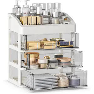 Makeup Organizer for Vanity, Cosmetic Display Cases, Make up Organizers and Storage, Bathroom Countertop Organizer with 3 Drawers, Desk Organizer with Drawers