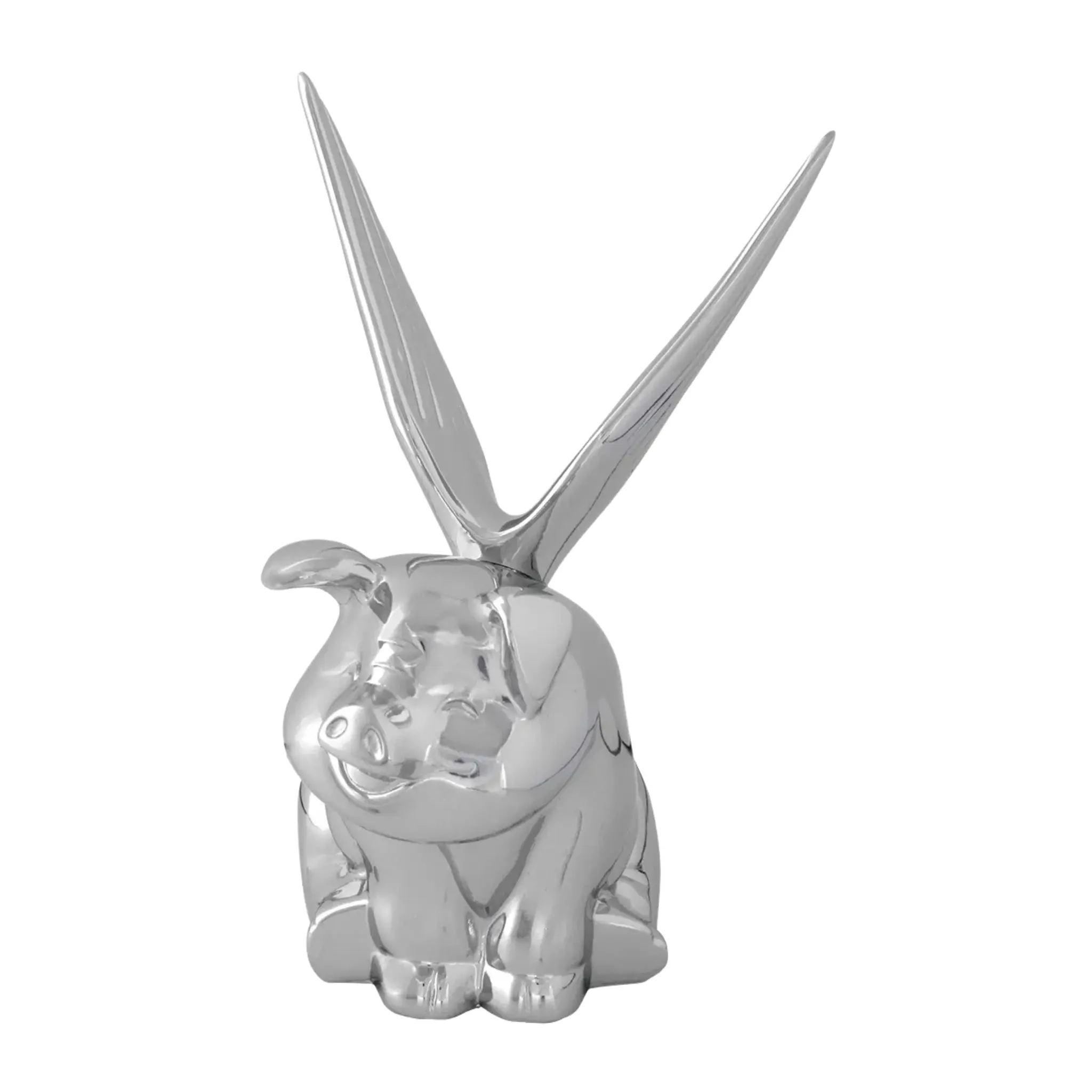 Grand General Chrome Flying Pig With Wings Car Hood Ornament - Metal Automotive Exterior Decor Accessory With Mount