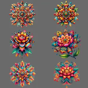 Mexican Flower Pattern DIY Handcraft Iron-on Transfer Set, DIY Flower Decor, 8 Counts/set Durable Washable DTF Heat Press Decals for Customizing T-shirts, Masks, Jeans, and Backpacks