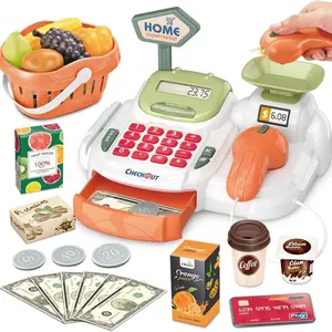 36pcs Supermarket Cash Register Toy Set, Stem Learning Pretend Play Grocery Store Game, Includes Scanner Calculator Credit Card Reader