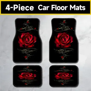 Red, Blue, Purple Rose Car Floor Mats, 4-Piece Universal Set for Cars, Trucks & SUVs, Non-Slip Base, Durable Stain-Resistant Fabric, Elegant Floral Print, Daily Use Auto Interior Accessories for Men and Women automotive new year gift