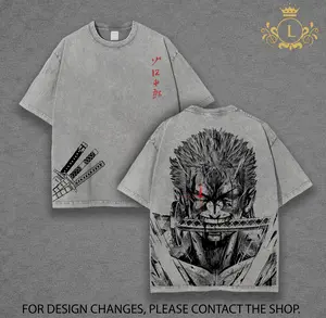 Zoro "Three Sword Style" 1 Pieceee Washed Oversized T-shirt | Vintage Anime Graphic Double Printed Tee | Heavyweight Cotton Manga Streetwear | Otaku Fashion Top for Pirate Hunter Fans