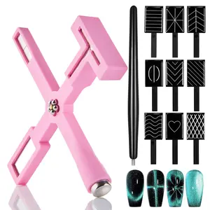 11Pcs Cat Eye Gel Nail Polish Tools Set- Cat Eye Magnet for Nails and Magnetic Nail Polish, 5 in 1 Multifunction Nail Magnet 9Pcs Stripe Magnet Plates Magnet Pen for 3D Nail Art Nail Salon or DIY springtok