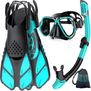 Greatever Mask Fins Snorkel Set, Snorkeling Gear for Adults, Panoramic View Snorkel Mask Anti-Fog, Adjustable Dive Flippers, Dry Top Snorkel and Travel Bag, Scuba Gear for Swimming Snorkeling Diving