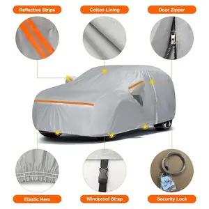 420D Oxford All-Weather Car Cover Waterproof UV Protection with Zipper Anti-Theft 6 Sizes L/XL/XXL for Sedan SUV 4-Layer Ultimate Protection Reflective Strips Cotton Lining Driver-Side Zipper Secure Fit Elastic Hem Windproof Strap Security Lock