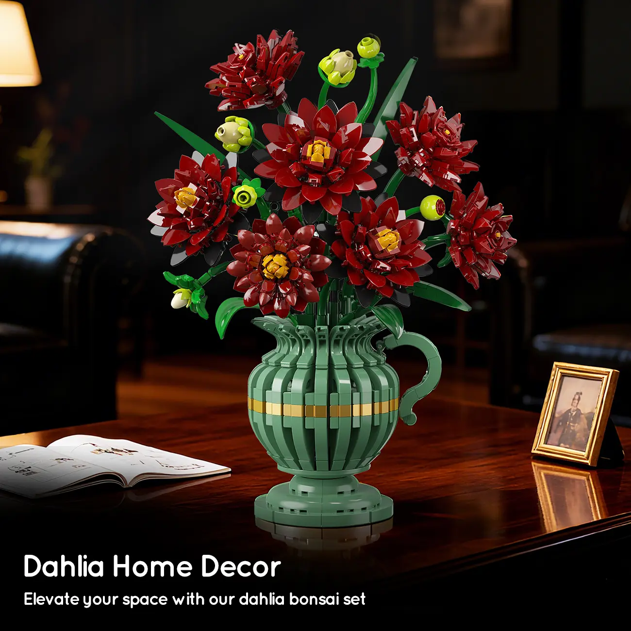Black Dahlia Flowers Bonsai Building Set, Botanical Collection
