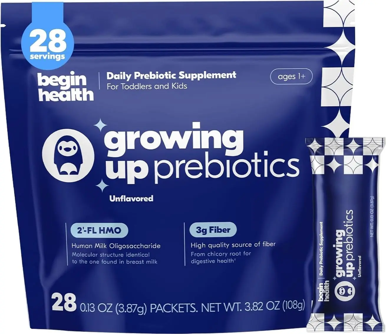 Begin Health Growing Up Prebiotics for Kids 28-Packs | Prebiotic Soluble Powder Stool Softeners and Digestive Gut Health Supplement | Ideal to Mix with Kids Daily Beverages and Soft Foods - Unflavored       undefined