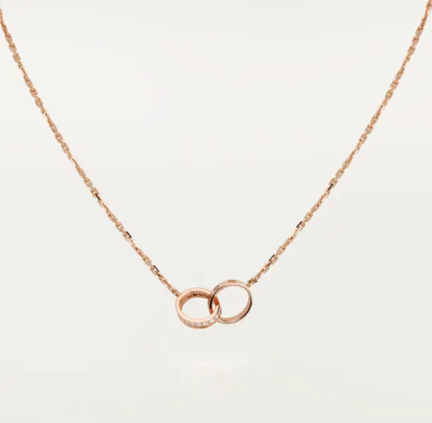 Pre-owned Cartier LOVE Half Paved Interlocking Pendant Necklace, Rose Gold, Full Set