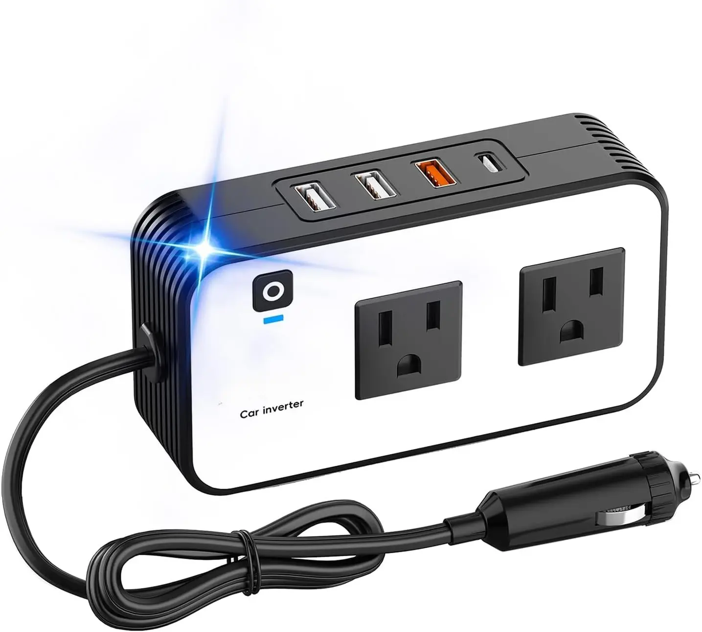 DIBMS 200W Car Power Inverter, DC 12V to 110V AC Car Plug Adapter with Dual AC Outlet, 4.8A 24W USB-A/C, Cigarette Lighter Charger for Laptop, Camping, Road Trip, Vehicle Accessories