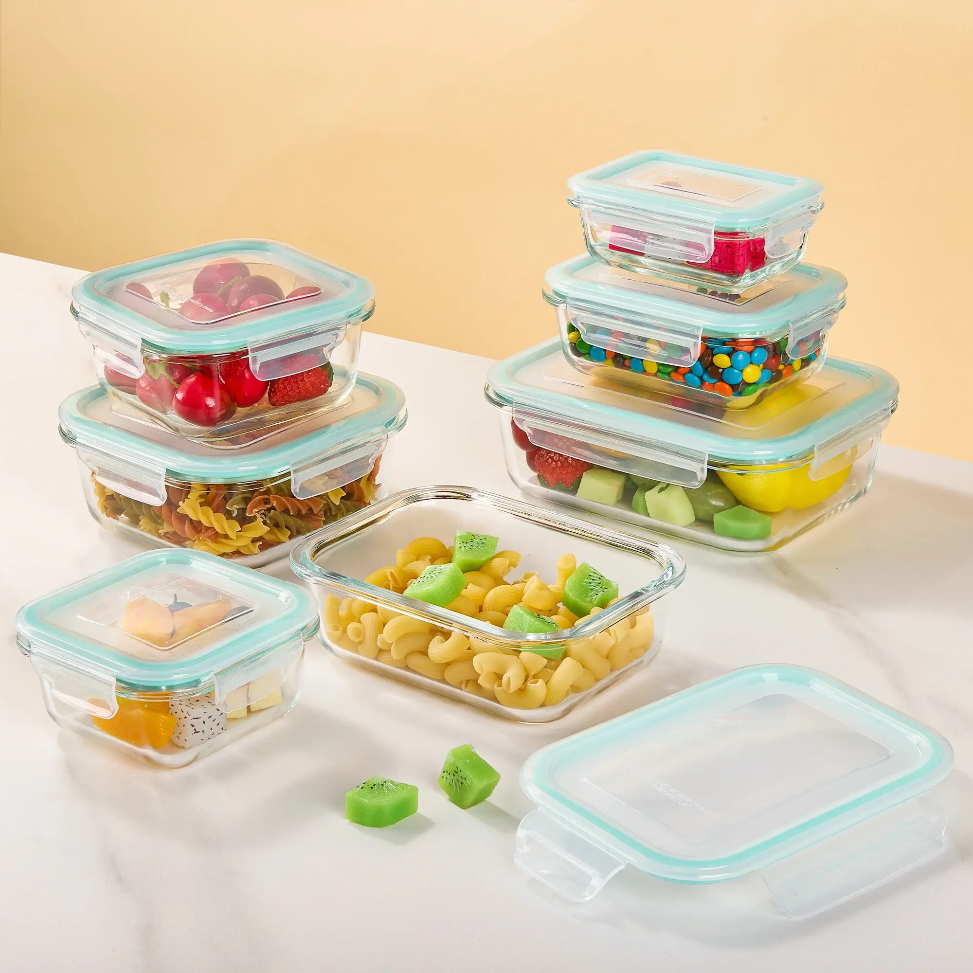 7 Pack Glass Food Storage Containers, Meal Prep, Airtight Bento Boxes with Leak Proof Locking Lids