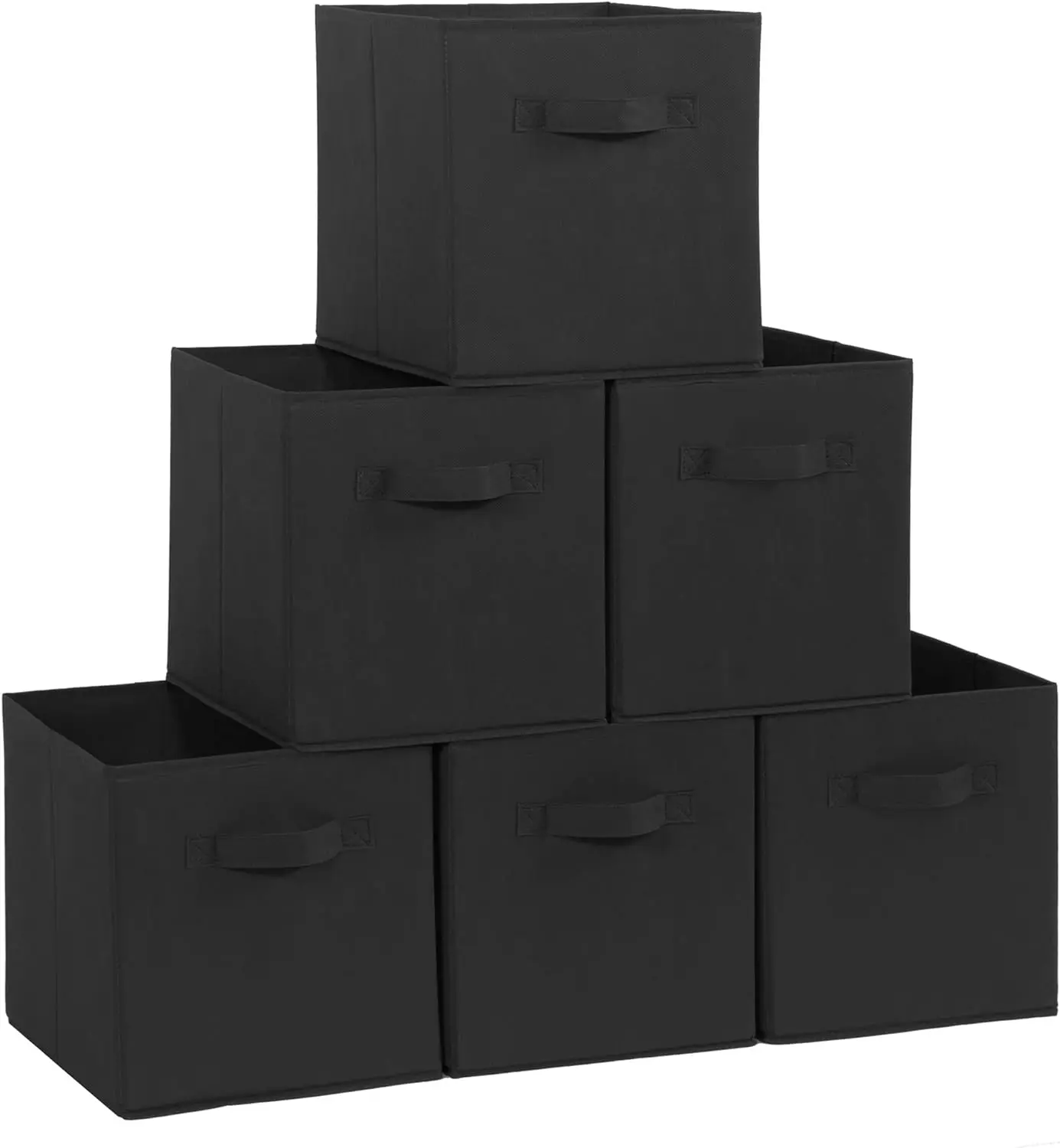 11-Inch Storage Cubes, 6-Pack Foldable Fabric Bins with Handles for Closets and Shelves, Black