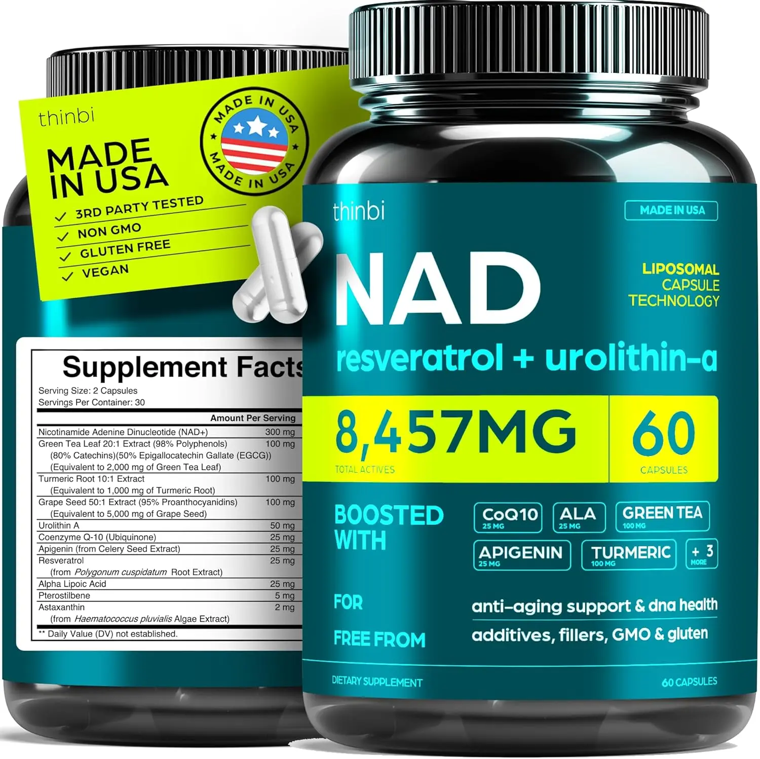Liposomal NAD+ Vitamin Supplements - NMN Alternative Natural Multi-Nutrient Capsules with Iron, Magnesium, Resveratrol, CoQ10, Methylene Blue for Cellular Energy & Metabolism Support