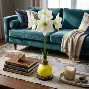 Amaryllis, Yellow Wax - White Flowering