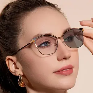 Fashion Women's Blue Light Blocking Glasses - Photochromic, Metal Frame with Spring Hinges, Oval Shape, Simple Style jewelry