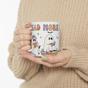 Halloween Ghosts 'Read More Books" Ceramic Mug - Perfect for Book Lovers, Fall Decor, Halloween Gifts, Cozy Sips, Coffee Lovers