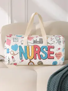 Nurse Letter Pattern Travel Bag, Large Capacity Travel Duffle, Portable Overnight Bag, Fashionable Travel Bag with Shoe Storage for Women & Men, Travel Duffel Bag