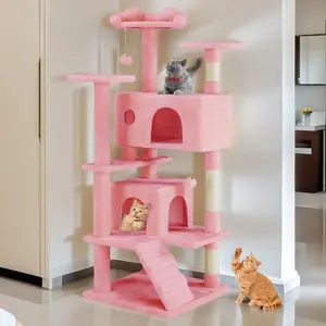 54-Inch Cat Tree Tower Multi-Level with Sisal Scratching Post Perfect Pet Gift Indoor Condo with Climbing Ladder Plush Toy and More Animal Stuff