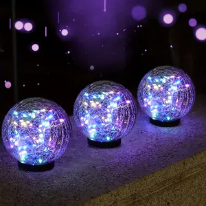 [Solar Garden Light] Intelligent Sensing Solar Light, Garden LED Outdoor Decorative Light | Cracked Glass Globe for Patio, Lawn and Garden with Ground Plug, Light Sensing porch  lantern