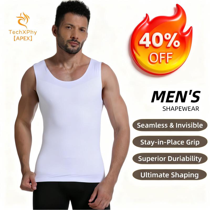 【TechXPhy】【APEX】 Men's Advanced Compression Tank – Ultimate Chest Flattening + Core Sculpting | Seamless Ice-Silk | Gyno / Moobs Support | Upper Body Shaper—advanced compression tank/gyno support shirt/moobs flattening top/high compression shapewear men