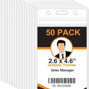 50-Pack Clear Waterproof Badge Holders, Vertical Plastic ID Name Tag Holder with Zip Seal
