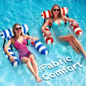 Pool Floats Chairs Adult, 2 Packs Heavy Duty Inflatable Swimming Pool Lounges, Fabric Floating Hammock Seat, Kid Blow Pool Noodle Lake Raft Floaties, Fun Summer Beach Water Party Game-Stripe