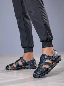 Men's Retro Velcro Sandals, Fashionable Round Toe Sandals for Summer, Durable Outdoor Sports Sandals for Men