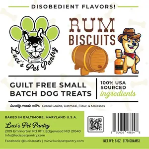 Rum - All Natural "Cereal Grain" Dog & Puppy Treats - Disobedient Biscuits 6 oz. Pouch