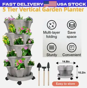 5 Tier Vertical Planter Stackable Planters Garden Tower Pot with Wheels & Tools