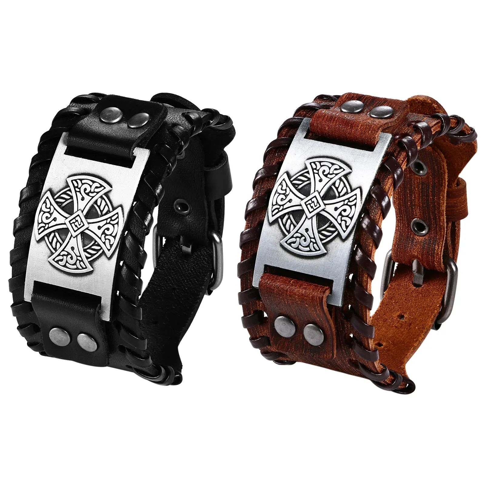OIDEA Men's Gothic Style Celtic Knot Leather Bracelets Jewelry, Wide Viking Cuff, Adjustable Bangles for Role Play & Halloween Costume, Fashionable Creative Bangle, Halloween Aesthetic, Gothic Look, Knotted Bracelet, Dads, Bracelets Accessories