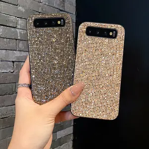 Luxury Glitter Golden Grid Leather Fashion Soft Phone Case For Samsung Galaxy S10 4G 5G Lite Plus Shiny Protective Back Cover Protector Casing