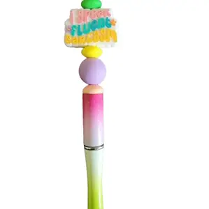 Silly Worded Beaded Pens - Orange Beaded Pens with Green Accents, Includes "LOADING PLEASE WAIT" Sign