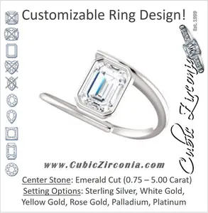 Cubic Zirconia Engagement Ring- The Lacy Michelle (Customizable Bezel-set Emerald Cut Solitaire with Thin, Twisting-Bypass Asymmetrical Band)
