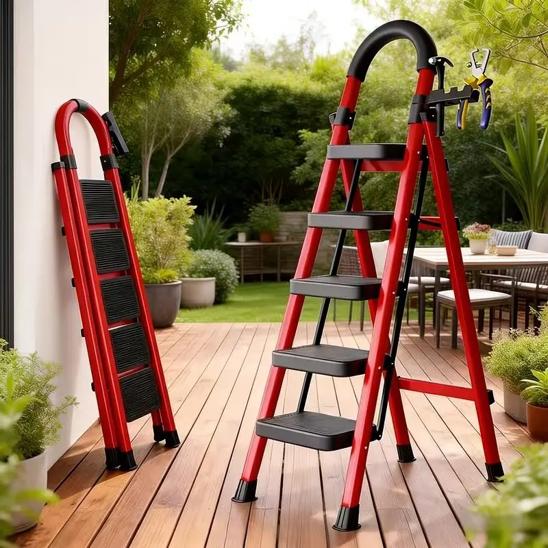 Portable Multi-Purpose Steel Step Stool with Handrails and Wide Anti-Slip Pedals for Indoor/Outdoor Safety
