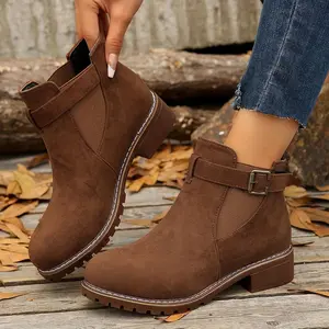 Lab Women's Fashion Ankle Boots, Elastic Strap Chunky Very Versatile Short Boots for Autumn And Winter Grey
