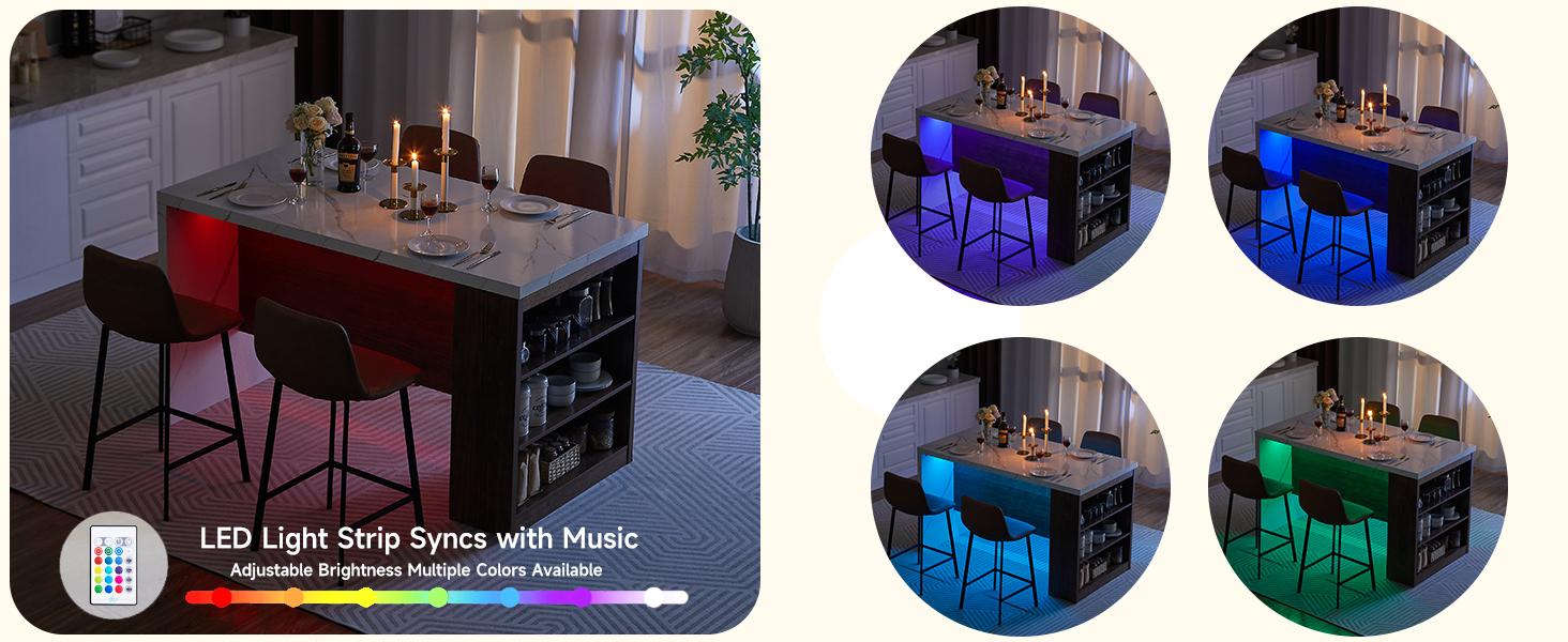 【SummerFinds】ONBRILL 61"x31" Large Wood Top Kitchen Island Table, Whole Board Tabletop, Storage Space, Power Outlet, LED Lights, Easy Setup Modern Imitation Marble Counter Height Dining Room Table for 4,dorm essentials,home decor 【SummerFinds】ONBRILL 61"x31" Large Wood Top Kitchen Island Table, Whole Board Tabletop, Storage Space, Power Outlet, LED Lights, Easy Setup Modern Imitation Marble Counter Height Dining Room Table for 4,dorm essentials,home decor