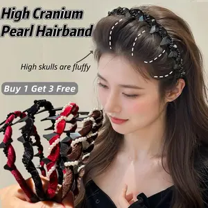 Buy 1 Get 3 FREE-4Pcs Vintage High Cranium Artificial Pearl Hairband, Hairbands for Women's Hair, Bridal Hair Hoop Rhinestones Hairs Accessoriess,for gifts