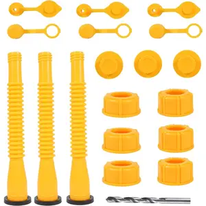 Spout Replacement 3 Kits-Yellow Nozzle Replacement For 1/2/5/10 gallon gas cans Upgraded Leak-Proof Spouts With flexible nozzle, vent cap, thick rubber pad, spout cover