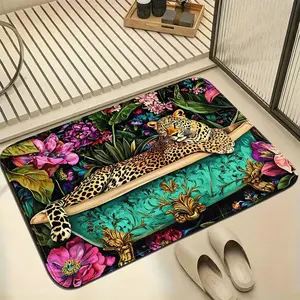 1pc Vibrant Jungle Leopard Print Rug - Non-Slip Soft Absorbent Backing, Hand Washable - Suitable for Bathroom Bedroom, Door Mat, And Dining Room, Kitchen, Indoor Areas, As Bedroom Floor Mat Decoration And Room Decor