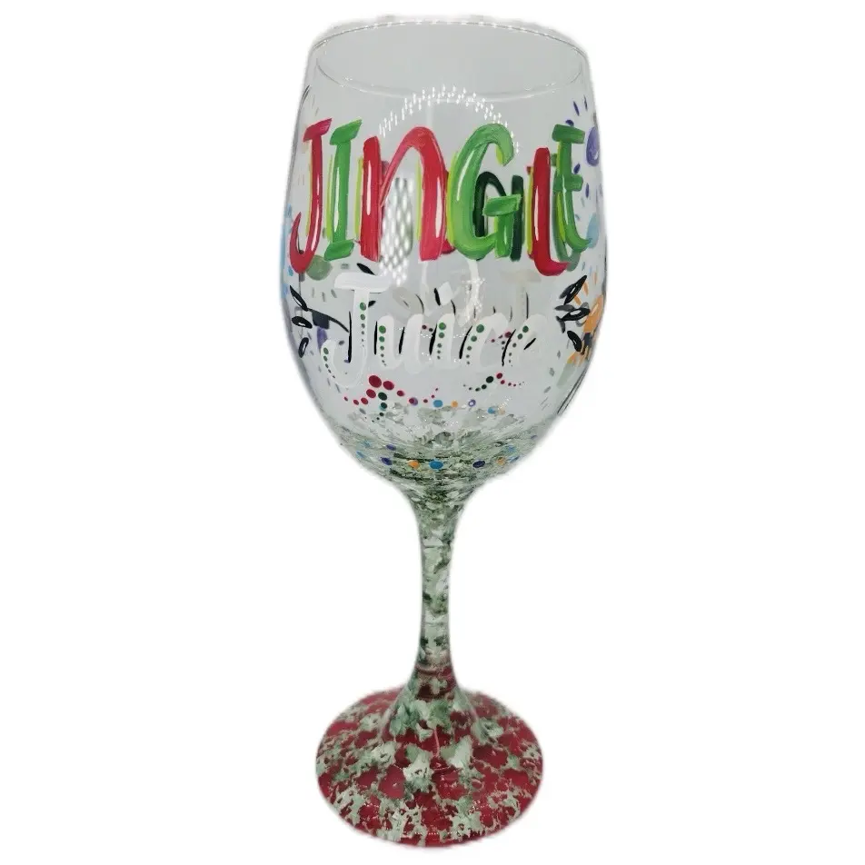 Hand Painted Christmas Wine Glass  for Adults - Drinkware. decorative beverage glass.