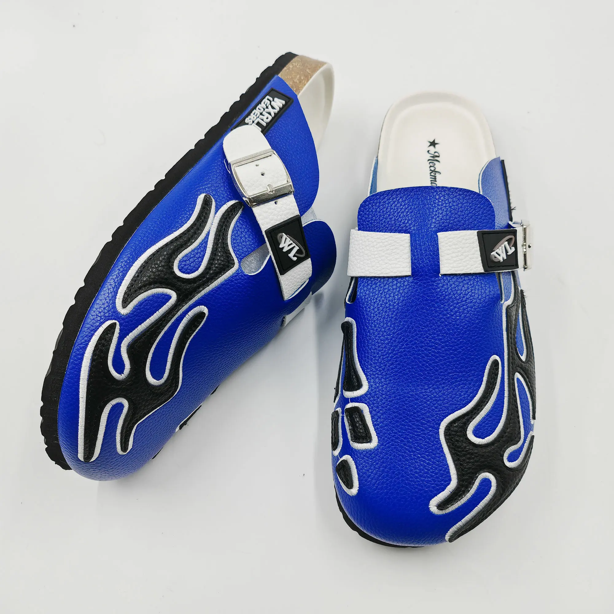 Meckmanly Men's Genuine Full Calf Skin Suede Leather Textured Design Clogs - Patchwork Embroidery, Breathable Slip-On Mules, EVA Sole, Y2K Street Chic Footwear